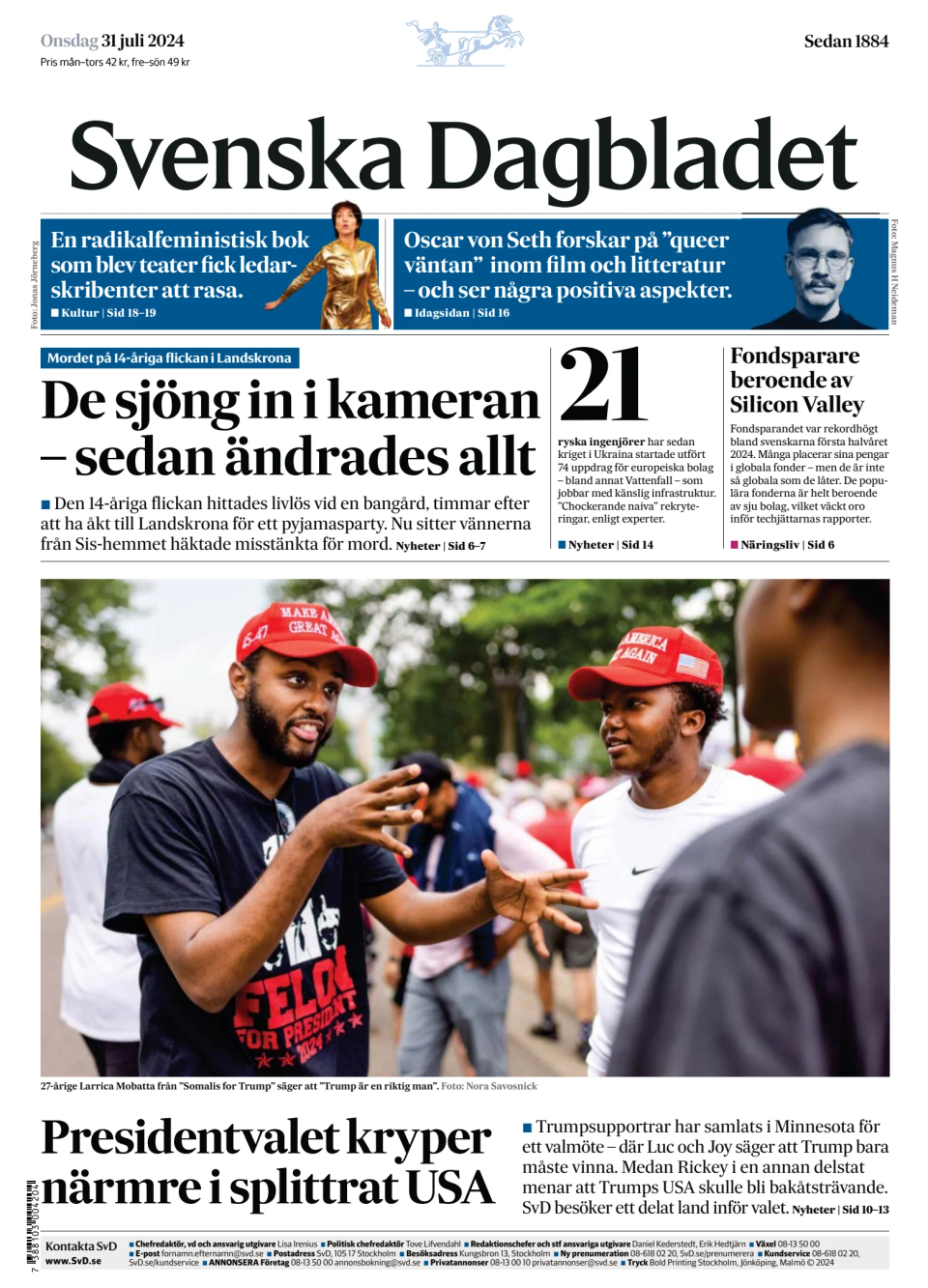 Prima-pagina-Svenska Dagbladet-edizione-di-oggi-20240731